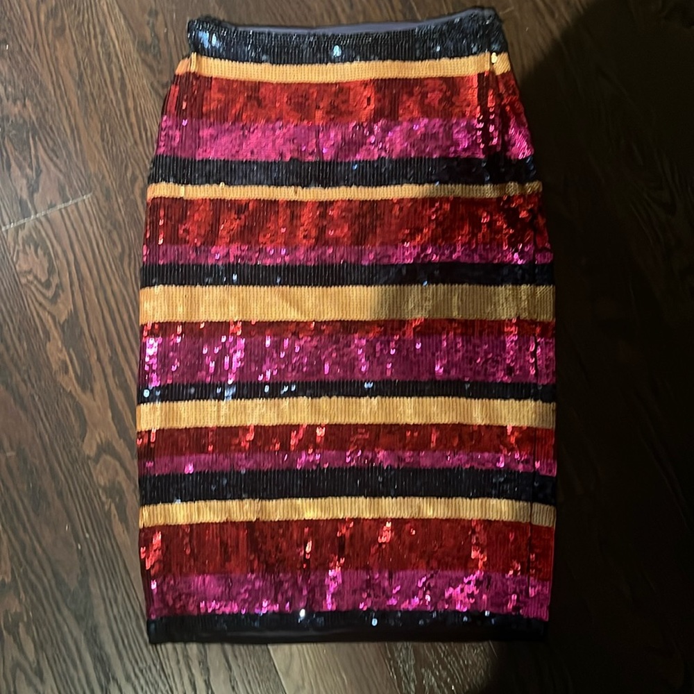 Trina Turk Sequence Pencil Skirt (Size 2) Navy/Red/Pink/Gold